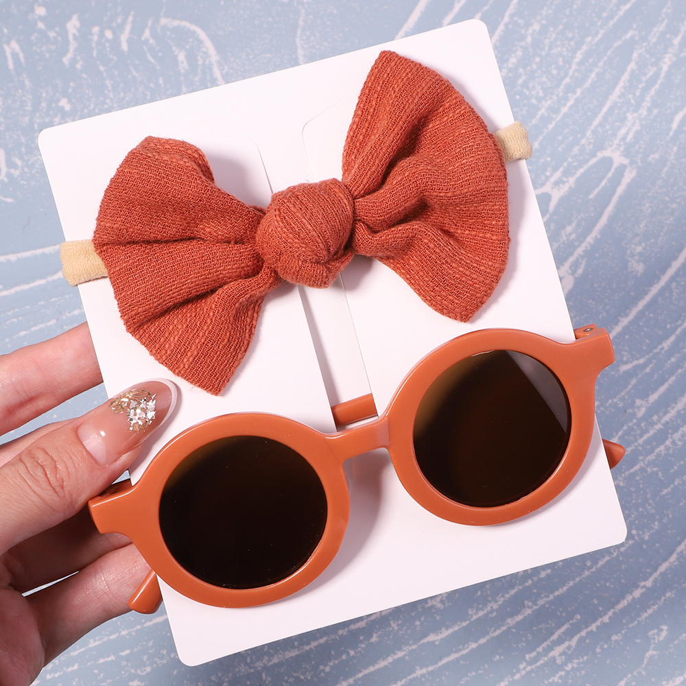 Conjunto de 2/3 uds. De lazos para bebé, diadema de dibujos animados, gafas de sol, accesorios de fotografía de playa para niñas, cintas para el pelo para niños pequeños, accesorios para el cabello para niños: Verde militar