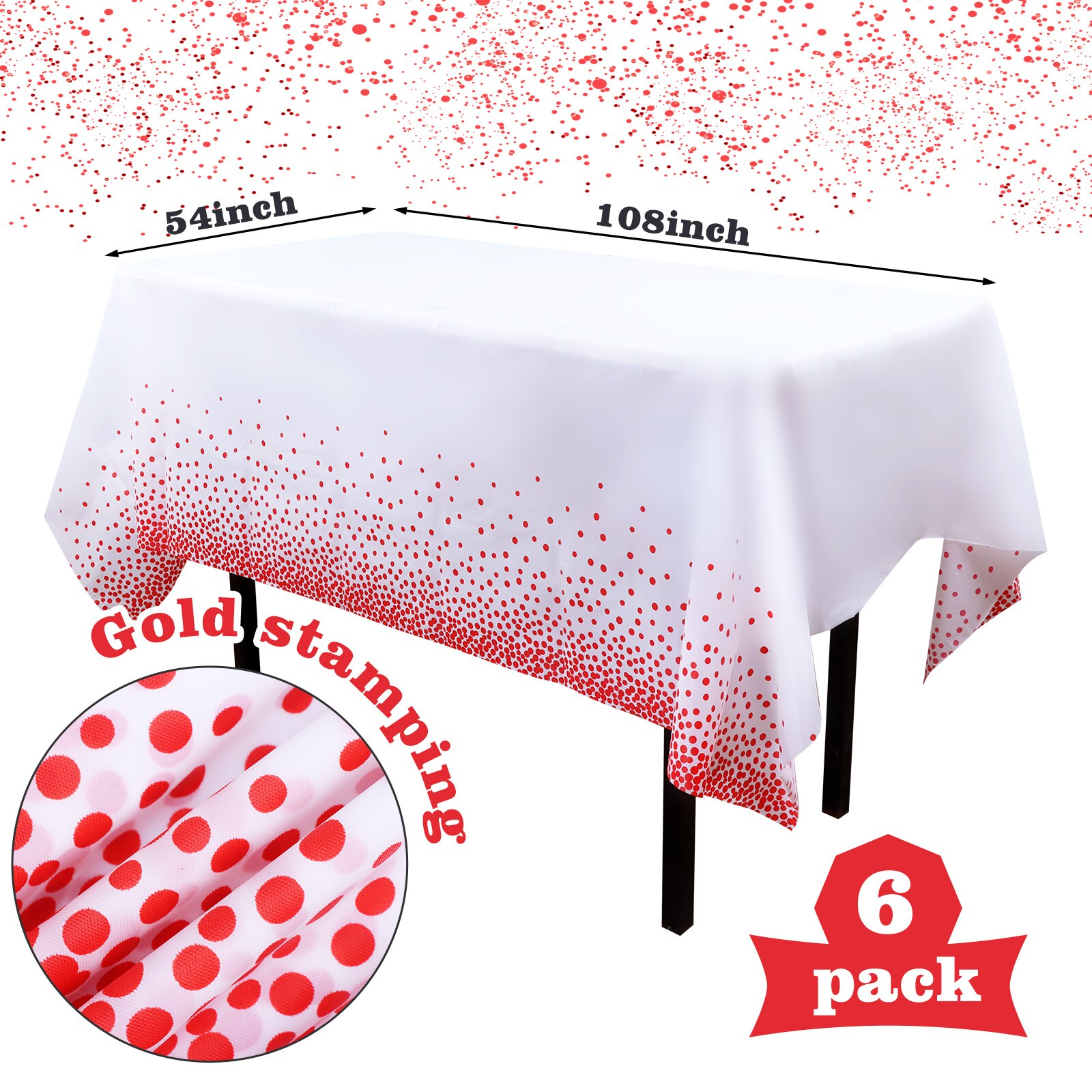 6Pcs 137*274 cm Rose Gold Tablecloth Gold/Pink Dot table cover for adult Happy Birthday Party Supplies Wedding Party Decorations: A