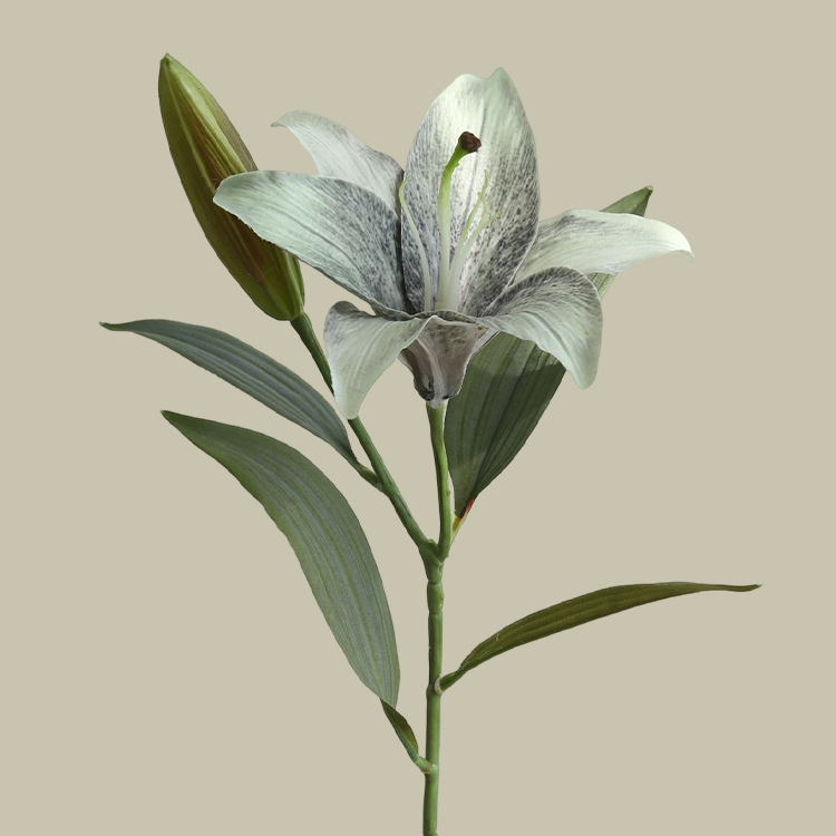 Kunstige blomster 2 hoveder efterårsfarvede liljer grene hjem have dekorativ simulering blomst hvid lilje hotel dekoration