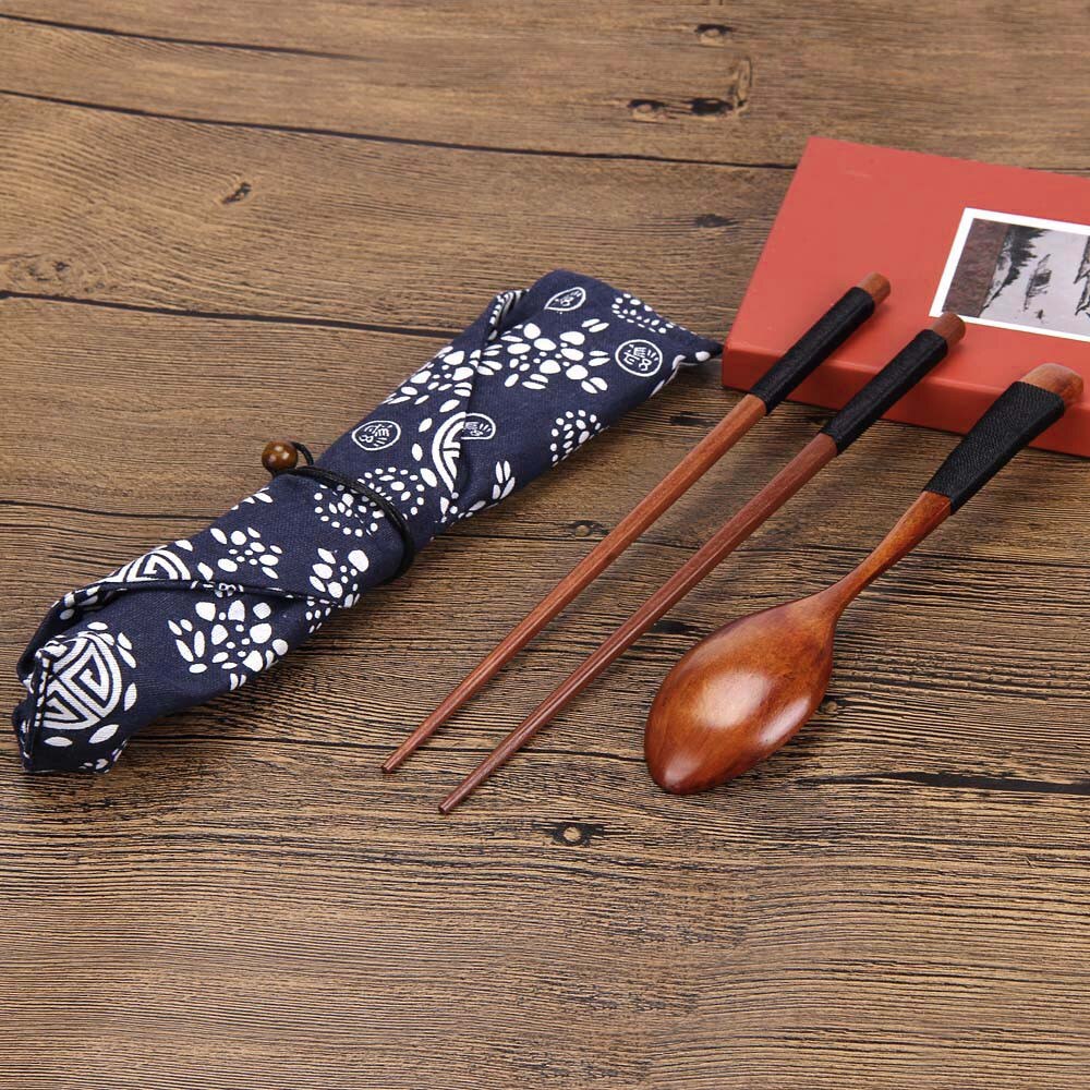 Chińskie pałeczki przyjazne dla środowiska przenośne drewniane sztućce zestawy drewniane patyczki i łyżki etui podróżne brązowe 18Oct: A