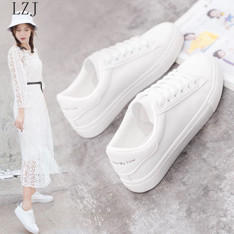 chaude printemps concepteur respirant vulcanisé chaussures femme en cuir Pu Tenis Feminino à lacets blanc baskets taille 35-42