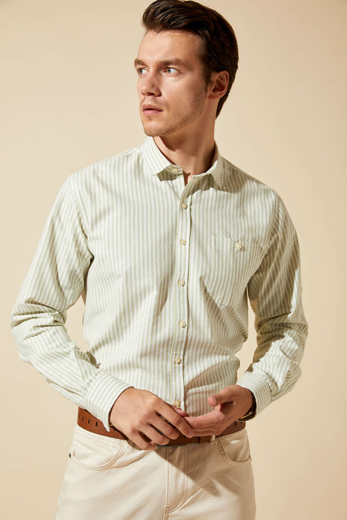 De hecho los hombres Formal de solapa para cuello de camisa Casual tejido Top, camiseta de manga larga Oficina negocio ropa superior Shirt-L5898AZ19AU: Turquesa / XS