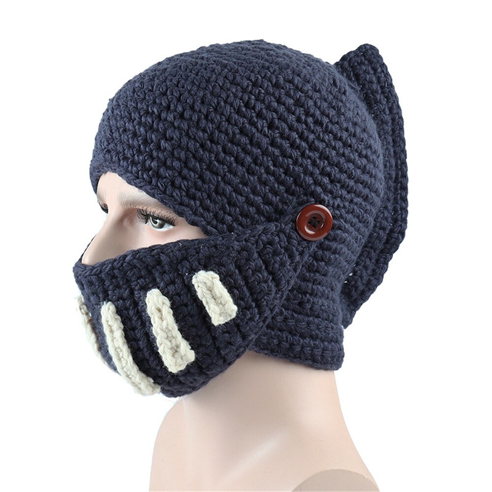 Winddicht Panelled Romeinse Ridder Handleiding Gebreide Muts Winter Masker Cap Unisex Warm Mutsen Skullies Chapeu Masculino # T2: Navy 