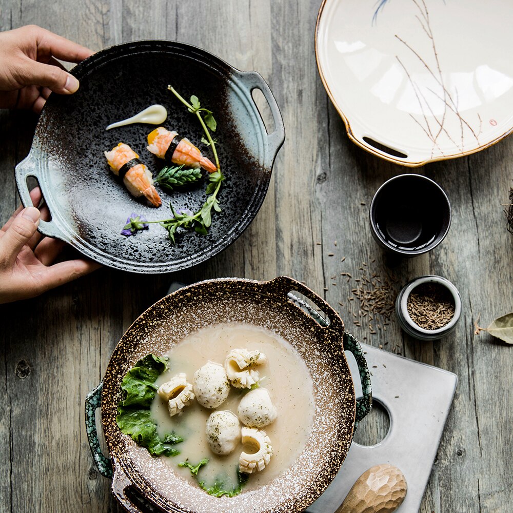 Bone China Food Plate Dinnerware Hand-Painted Ceramic Pottery Tableware Round Bina Dish Plate Salad Plate