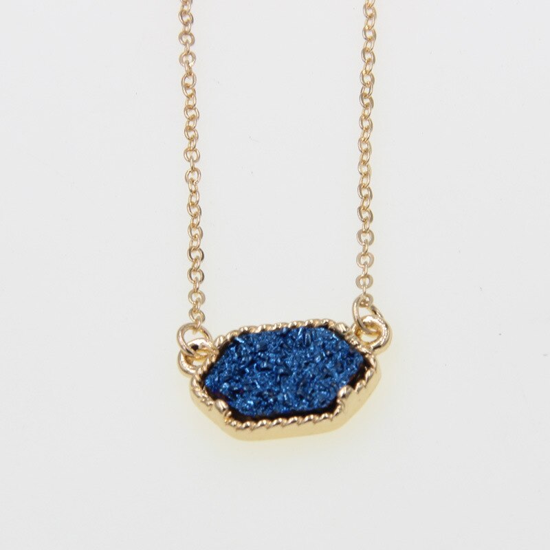 Gold Harz Druzy Drusy Anhänger Halskette Bunte Acryl Kragen Schmuck für Frauen Mädchen Kleid Hochzeit Party: Gold  dark blue