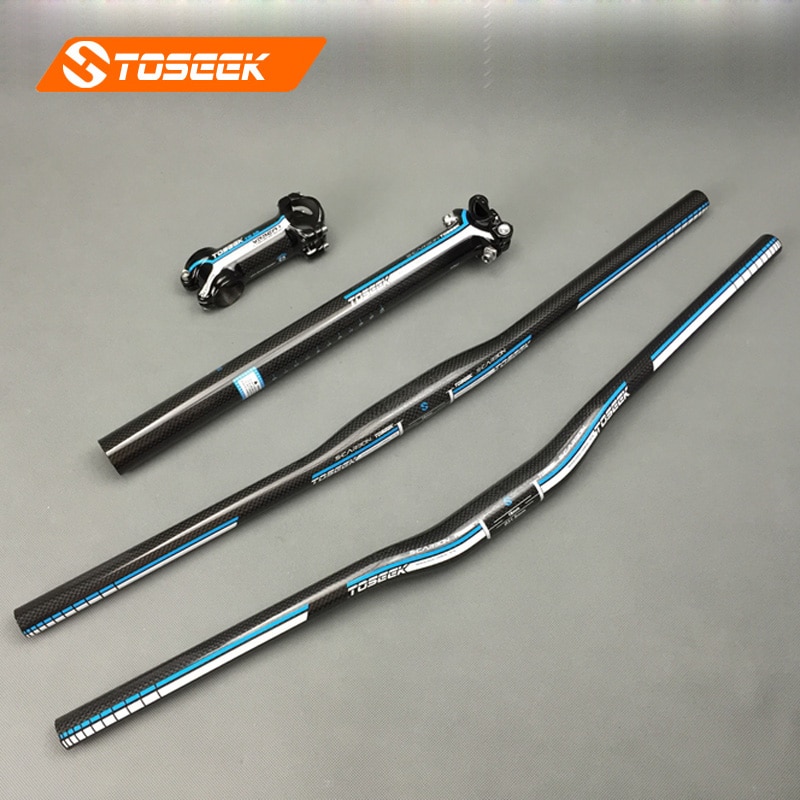 TOSEEK Kohlenstoff Faser Fahrrad Lenker setzt Flachen Anstieg Lenker + vorbau + sattelstütze Mtb Rennrad Bicicleta Fahrrad Teile schwarz blau