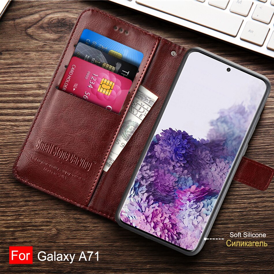 Para Samsung A71 caso suave TPU flip caja de teléfono de cuero para Samsung Galaxy A71 casos de silicona 71 A71 cubierta con tarjeta holde