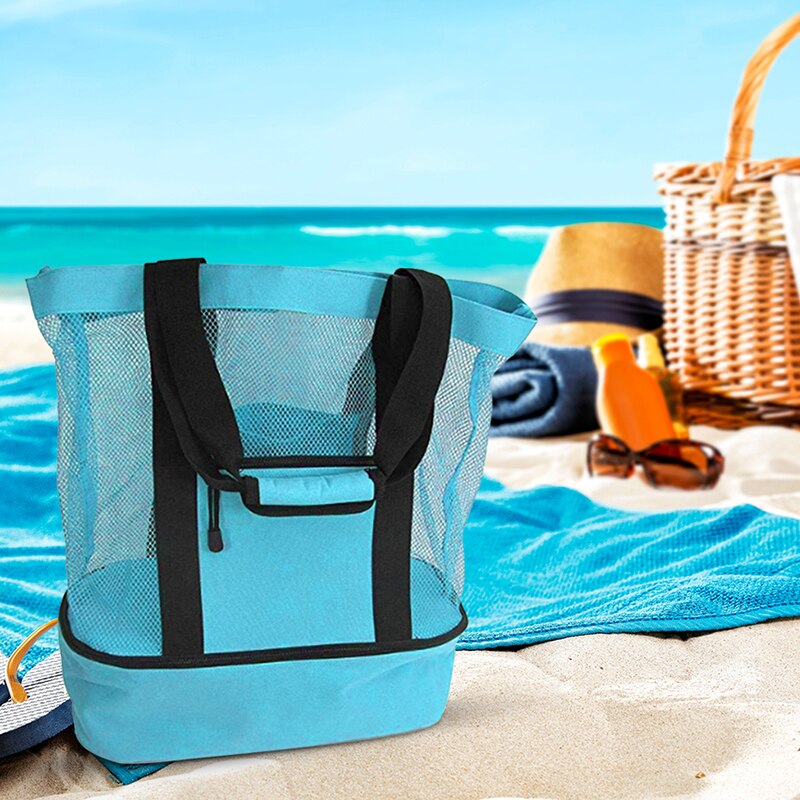 2 in 1 Cooler Picnic Bag Beach Bag Oversized Lightweight Mesh Beach Tote Bag Summer Storage Travel For Outdoor Beach