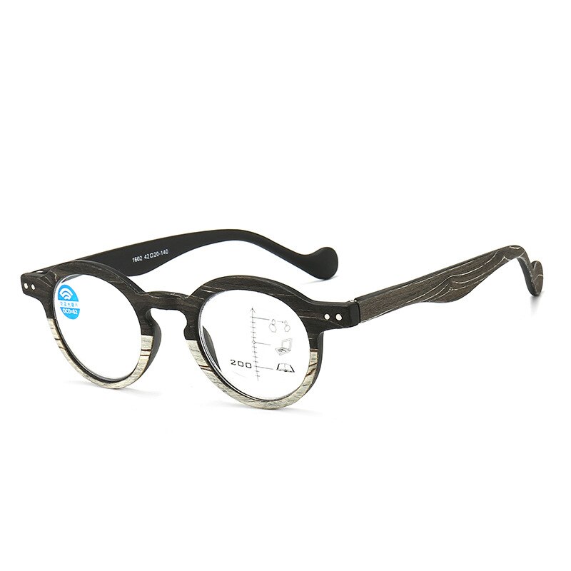Zilead – lunettes de lecture progressives intelligentes + 1/+ ../+ 3.5, monture ronde en Grain de bois, hypermétropie simple: +350 / Black
