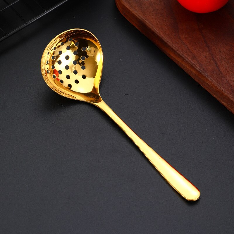 304 Stainless Steel Soup Spoon Colander Multi-Purpose Sauce Spoon Deep Bottom Spoons: Gold Colander