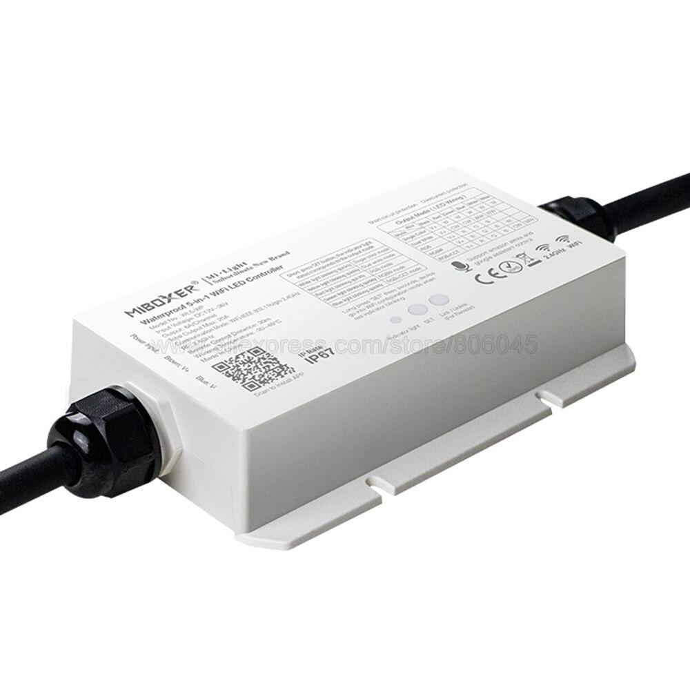MiBoxer WL5-WP IP67 Waterproof 5 in 1 2.4G WiFi LED Controller DC12-36V 20A for Single Color Dual White RGB RGBW RGBCCT Strip