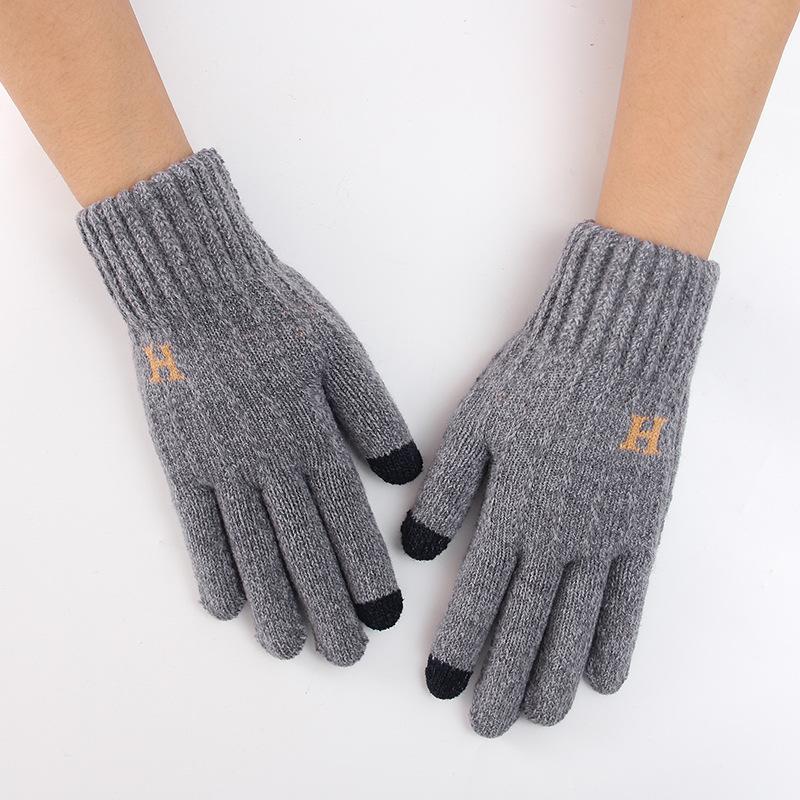 Guantes invierno guantes de pantalla táctil engrosada lana guantes lana tejidos de teléfono móvil juegos de aprendizaje en guantes de los hombres