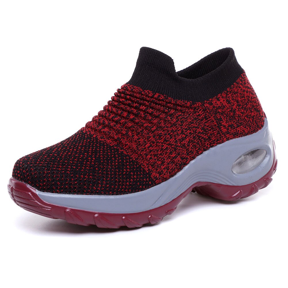 Women Slip On Mesh Walking Shoes Air Cushion Comfortable Platform Working Sneakers ALS88: Red / 42