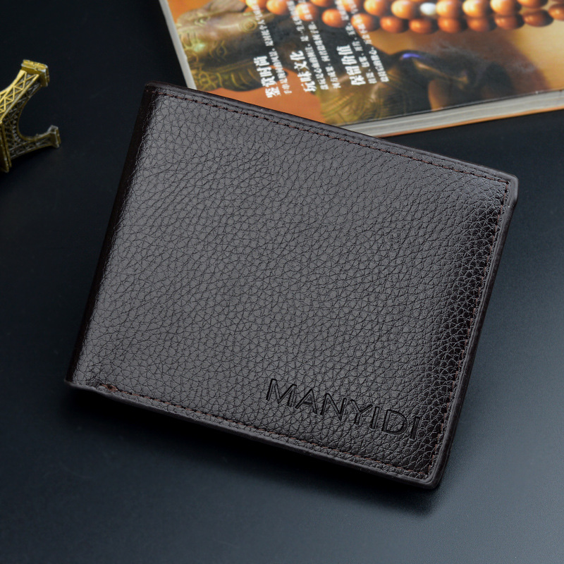 Wallet Short Men's Thin Wallet Horizontal Business Casual Lychee Pattern Retro Soft Leather Wallet: Beige