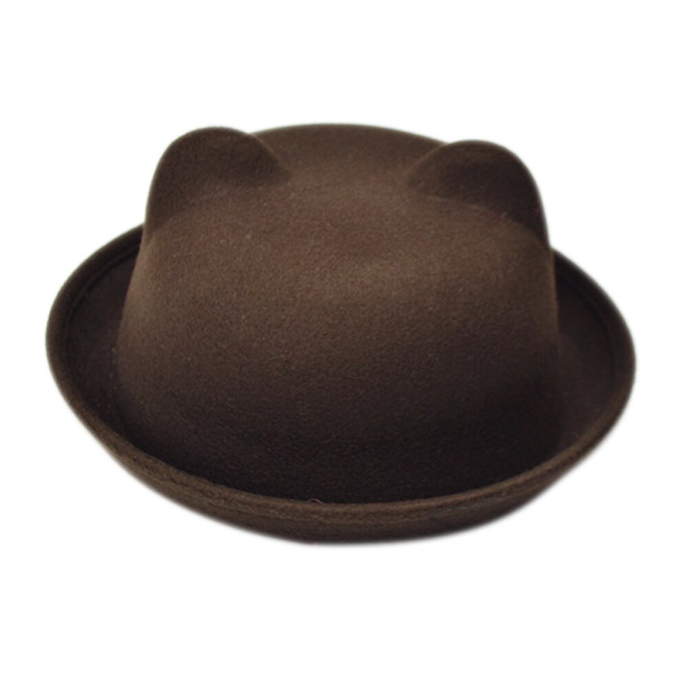 Women Cat Ears Cap Jazz Bowler Felt Fedora Hat Spring Autumn Cylinder Caps Bonnet: coffee