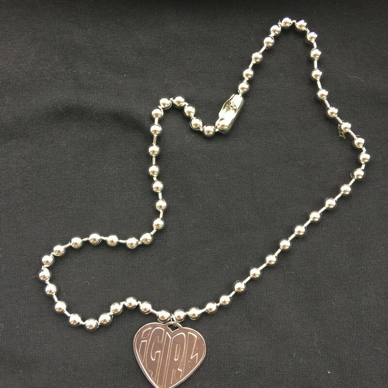 Vintage 90s Igirl Heart Pendant Necklace Sliver Chain Harajuku Women Letter Necklace Stainless Steel Punk Beads Choker