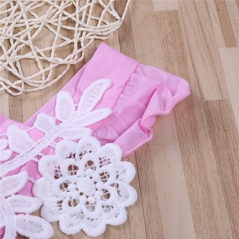 Princess Newborn Lace Ruffles Frilly Baby Girl Rompers Bebe Bodysuit+Headband Pink Leotard Tops Baby Clothing