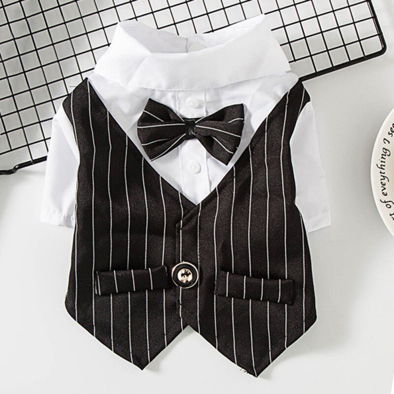 Gentleman Dog Clothes Wedding Suit Formal Shirt For Small Dogs Bowtie Tuxedo Pet Outfit Costume For Cats Spring And Summer Suits: black / L