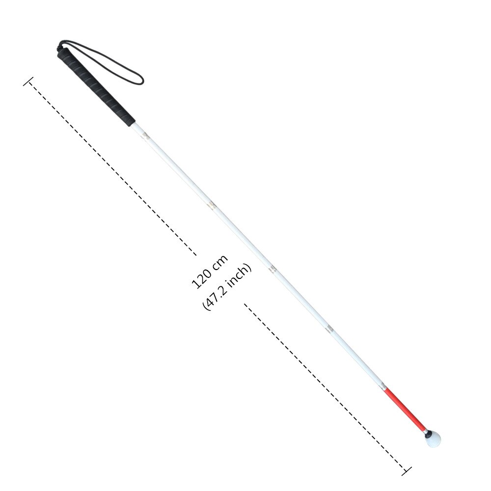 Aluminio Baston Blanco Plegable en 6 Secciones para Ciegos y Baja Vision-Mango de Negro: 120cm (47.2inch)