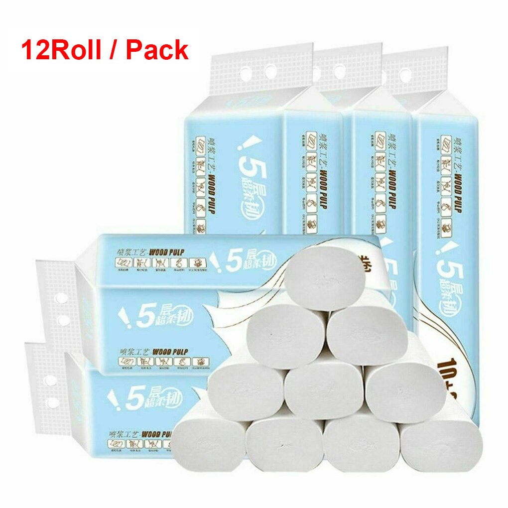 12 Rolls Toilet Tissue 5 Layers Soft Toilet Paper Reinforced Wood Pulp Toilet Paper Home Bathroom Roll Paper Towel Tissue Roll