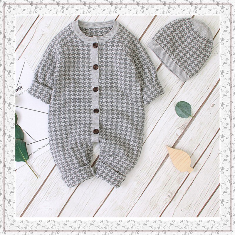 Trui Kinderen Winter Herfst Stijl Soild Warm Wol Baby Jongen Meisjes Truien Kleding 0-24 Maanden Baby cap + Romper Kleding: Grey / 80(6-12M)