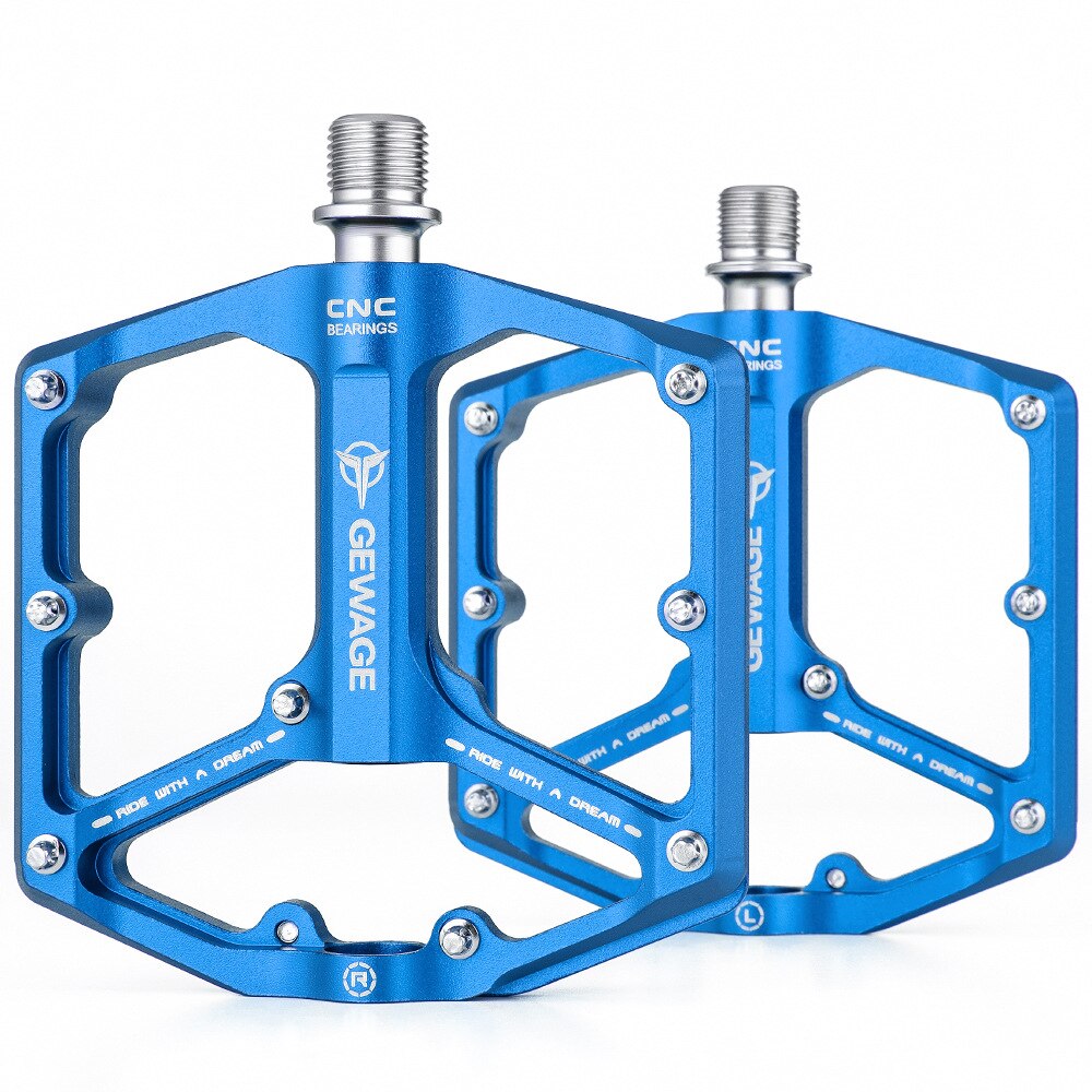 GEWAGE-pedales ultraligeros para bicicleta de montaña, aleación de aluminio CNC sellada, 3 rodamientos, planos y anchos, antideslizantes: Azul