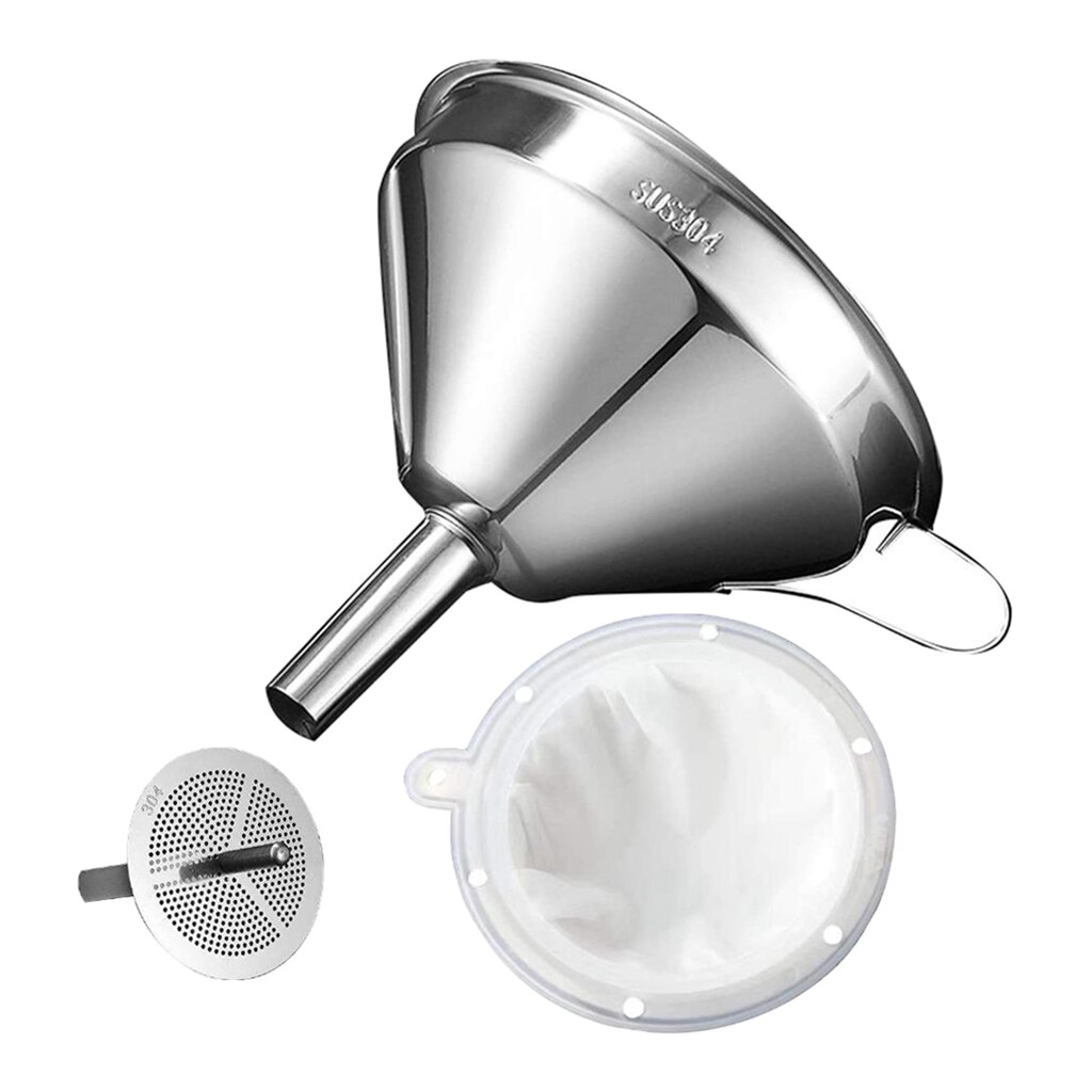 Kitchen Stainless Steel Funnel Filling Funnel for Transferring Liquid Silver