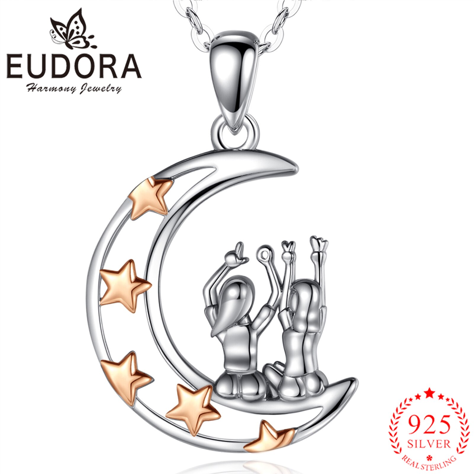 Eudora real 925 sterling silber gute schwester roségold anhänger liebesmond halskette schmuck für geburtstag box cyd 642