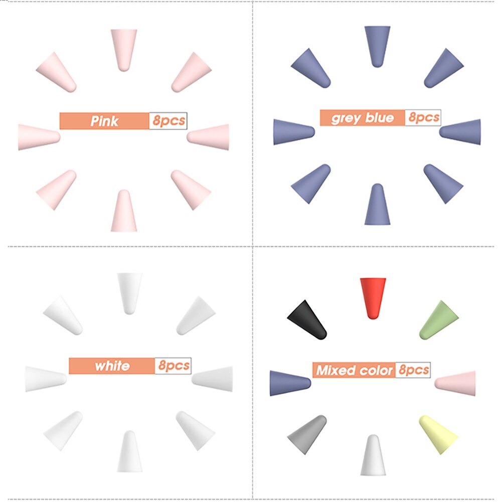 8pcs Silicone Replacement Tip Case Nib Protective Cover Skin for Apple Pencil 1st 2nd Touchscreen Stylus Pen Case
