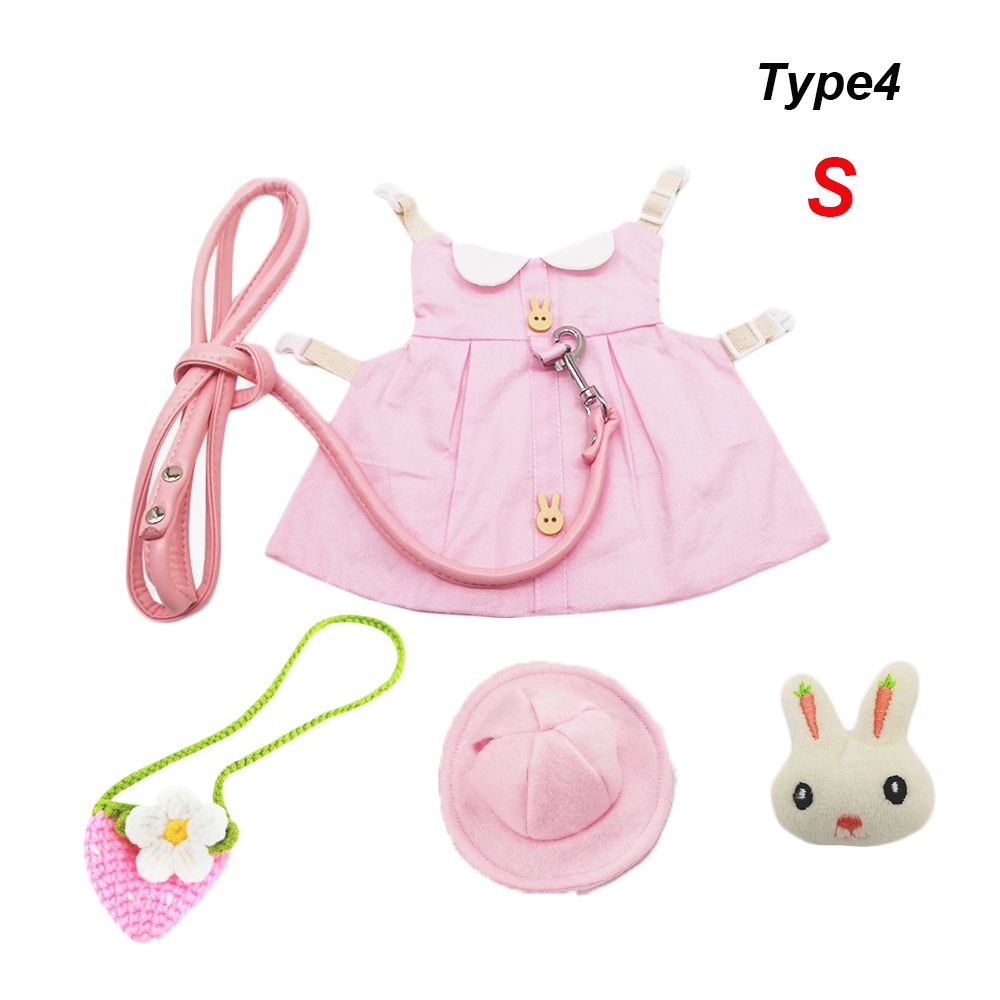 Small Animal Clothing Hamster Guinea Pig Clothes Pet Vest Hat Set Outdoor Rabbit Clothes Harness Strap Leash: Type4-S