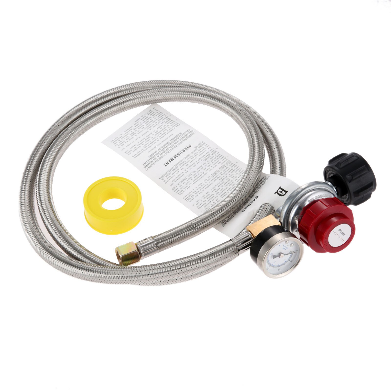 1set High Pressure Adjustable Propane Regulator Gauge Indicator 5 Foot 0-30 PSI Steel Braided Hose Gas Grill LP Burner Fryer