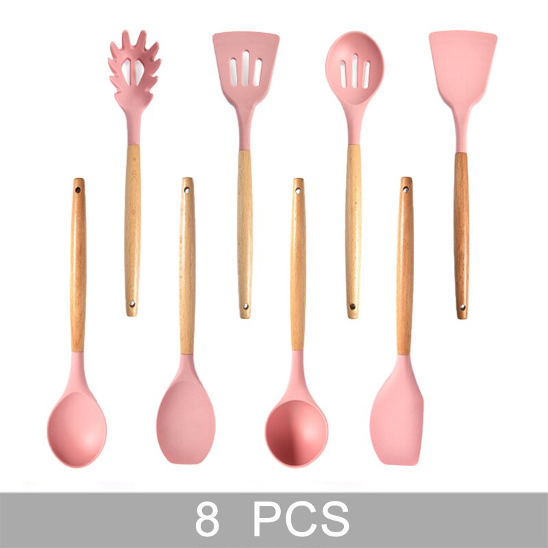 9 Stuks Roze Siliconen Keukengerei Set Non-stick Hittebestendig Bakken Koken Tools Keukengerei Accessoires: 8 PCS