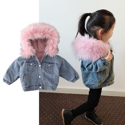 Vêtements pour enfants pour garçons et filles automne et hiver vestes velours épaississement veste en jean pour enfants de luxe grand col en fourrure