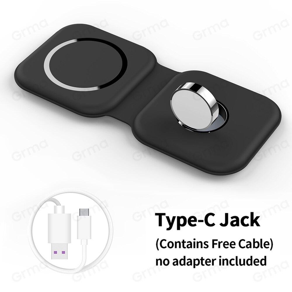 Caricabatterie Duo Wireless magnetico sicuro GRMA 2 in 1 Mag per iPhone 12 Pro Max mini 15W Qi caricabatterie rapido per Apple Watch iWatch AirPods: Black With UK Plug