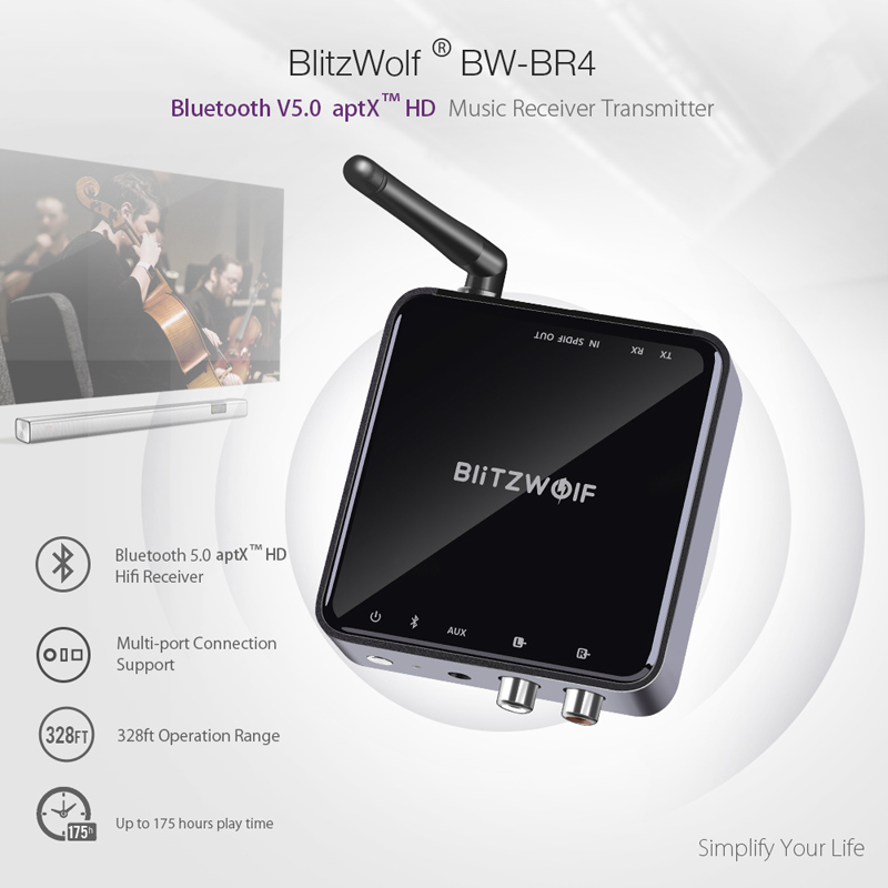 BlitzWolf bluetooth V5.0 3.5mm Aux Draadloze Ontvanger Zender Adapter Muziek Audio voor TV Smartphone PC Computer Speakers Auto