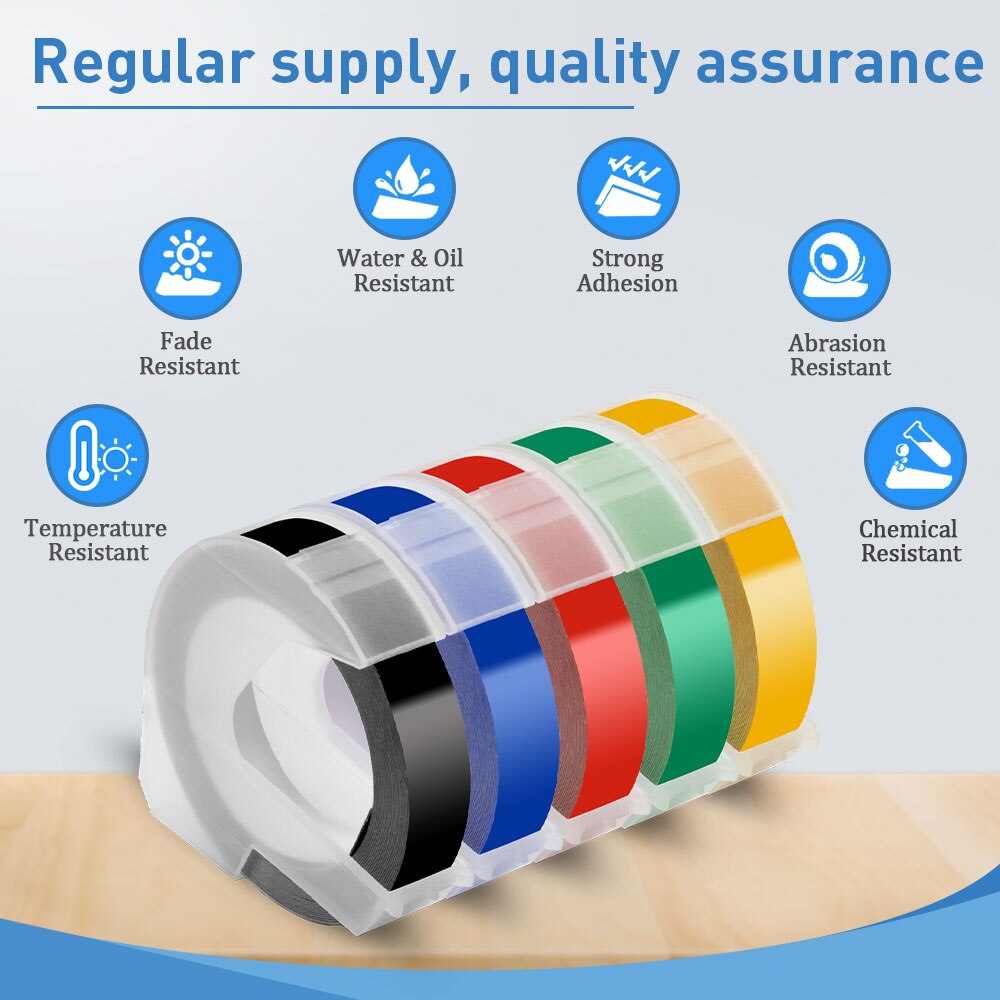 Labelwell 9MM dla Dymo 3D plastikowa taśma tłocząca kompatybilna z Dymo 1540 1610 tłoczenie drukarka do etykiet 3D etykieta pcv dla Motex E101