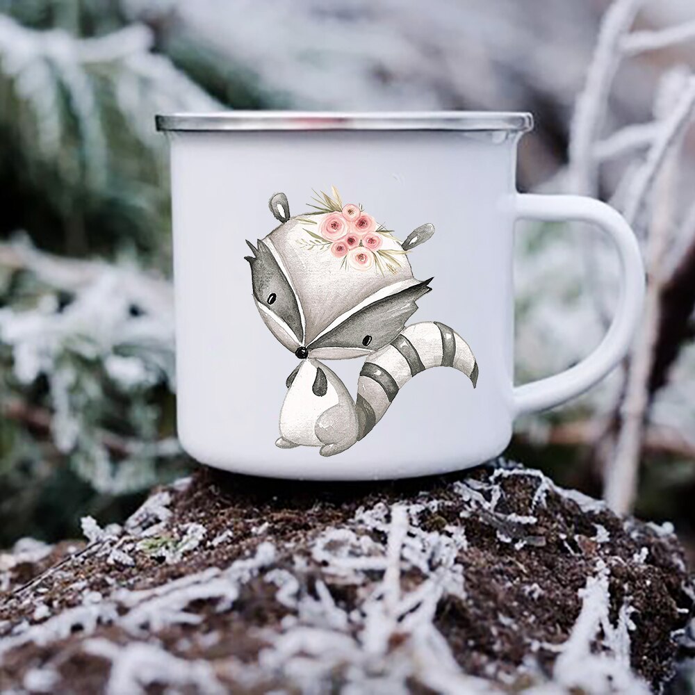 Leuke Cartoon Dier Herten Wasbeer Uil Print Mokken Creatief Emaille Koffie Mokken Kinderen Kids Ontbijt Melk Dessert Cups Kind: XH1687-A015WH-8