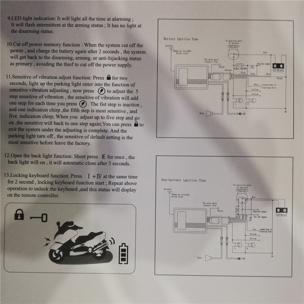 Two Way Motorcycle Alarm Security System Motorbike 2 Way Alarm Keyless Entry Anti-Theft Vibration Sensor LCD Remote