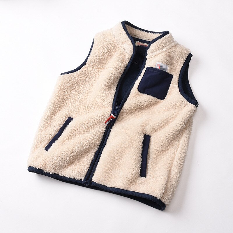 BEKE MATA gilet di lana di agnello per ragazza spessa doppio strato cerniera bambino ragazzo gilet bambini inverno senza maniche capispalla abbigliamento per bambini: bianca / 4-5Y
