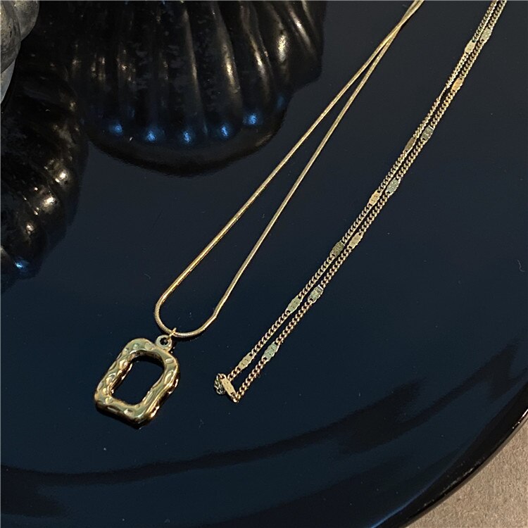 Xialuoke Bohemen Geometrische Metalen Rechthoek Hanger Dubbele Ketting Ketting Voor Vrouwen Retro Hip Hop Rock Ketting: Goud-kleur
