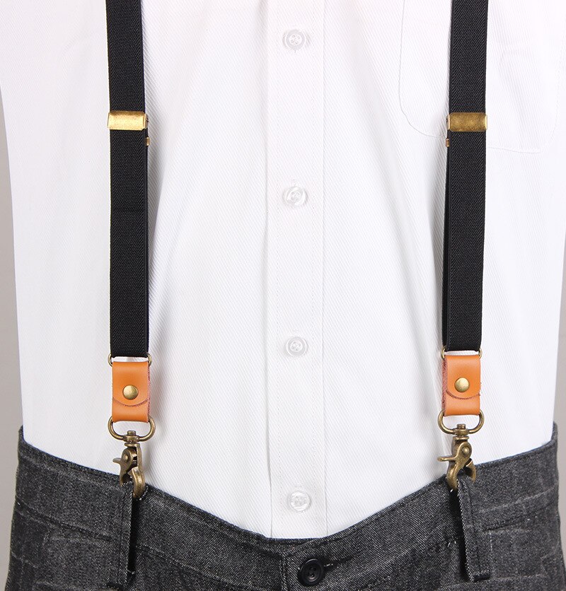 Heavy Duty Suspender for Men Black Hook Suspenders Studded Vintage Bib Straps 2*110cm Adjustable Elastic Trouser Braces Straps