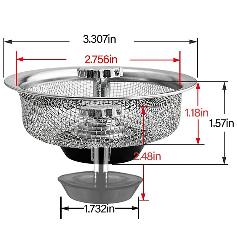 Kitchen Sink Drain Strainer, Basket Catcher Strainer, 3.3 Inch Diameter Stainless Steel Sifter Strainer 2 Pack