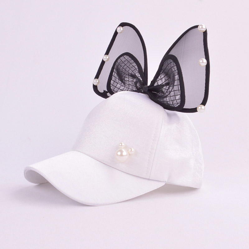 Lapin oreille enfants casquette de Baseball filles Snapback Protection solaire Hip Hop casquettes simulé perle grand arc enfants printemps été chapeau de soleil: pearl white