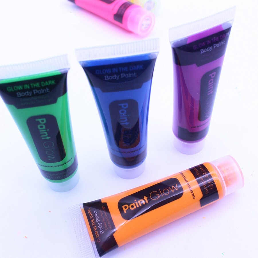 Pintura de arte corporal UV que brilla en la oscuridad, neón, 6 colores, 19ml, pintura fluorescente facial, maquillaje de Halloween, Navidad
