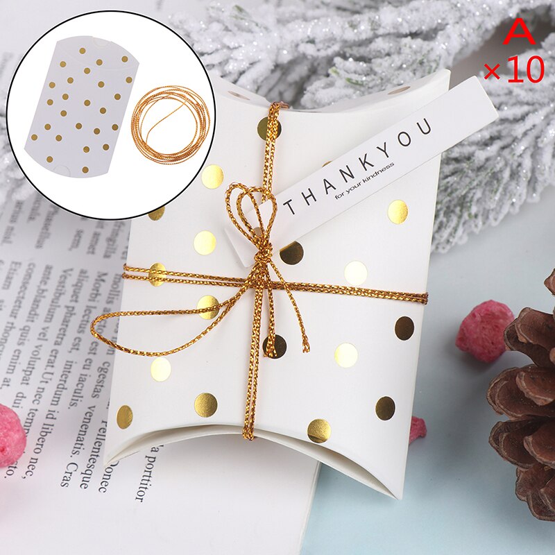 Caja de almohada Kraft en forma de almohada, caja de dulces o joyas de papel artesanal, Cajas de de recuerdo para boda Pie, bolsas de ecológicas, 10 Uds.: A