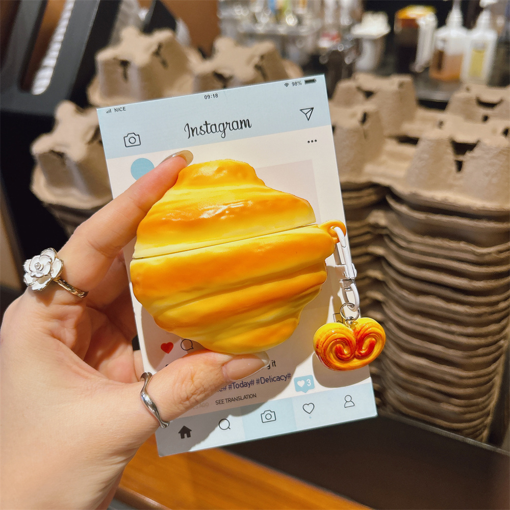 Für Apple AirPods 1 2 3 4 Pro 2 Hülle 3D Croissant Silikon Kopfhörer Schutzhülle mit Anhänger Kopfhörerhülle