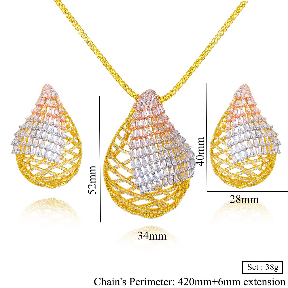 Godki luxe dubai grote holle oorbellen ketting voor vrouwen nobal bridal wedding kubieke zirkonia sieradenset