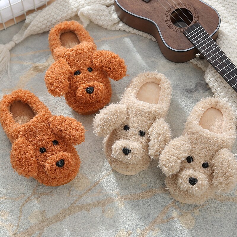Bont Hond Slippers Leuke Cartoon Dier Vrouwen Winter Warm Pluche Thuis Pluizige Slides Katoen Huis Schoenen