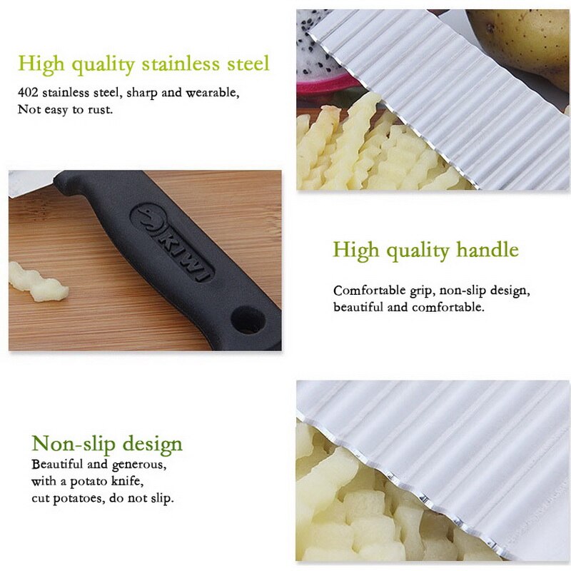 Couteau dentelé vague coupe froissé pour pomme de terre frite acier inoxydable lame dentelée légume fruits trancheuse outil de cuisine