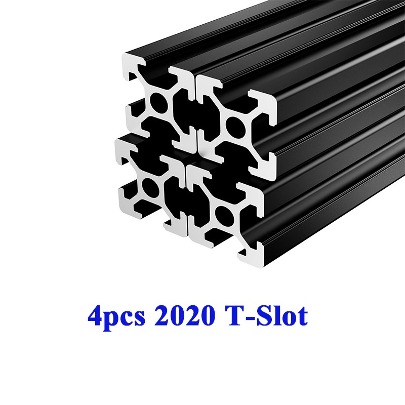4 Stück T-Slot Aluminium-Extrusionsprofil 20 x 20 mm europäischer Standard eloxierte Linearschiene für 3D-Druckerteile DIY Silber Schwarz